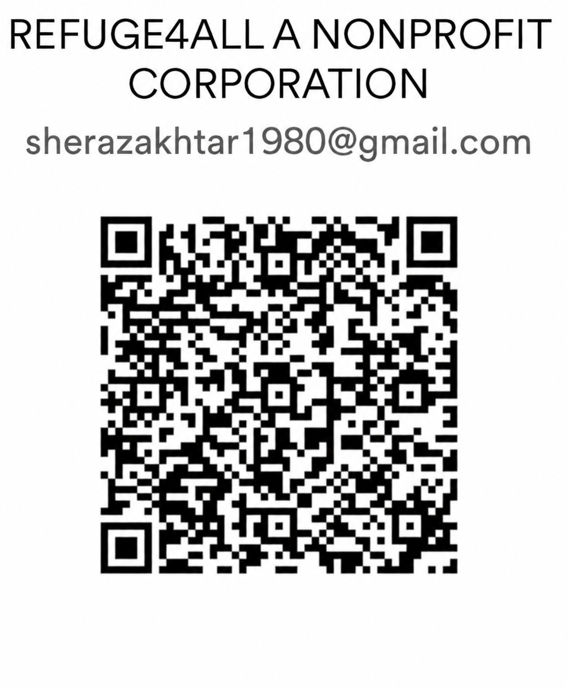 Zelle QR code for Refuge4All, A Nonprofit Corporation